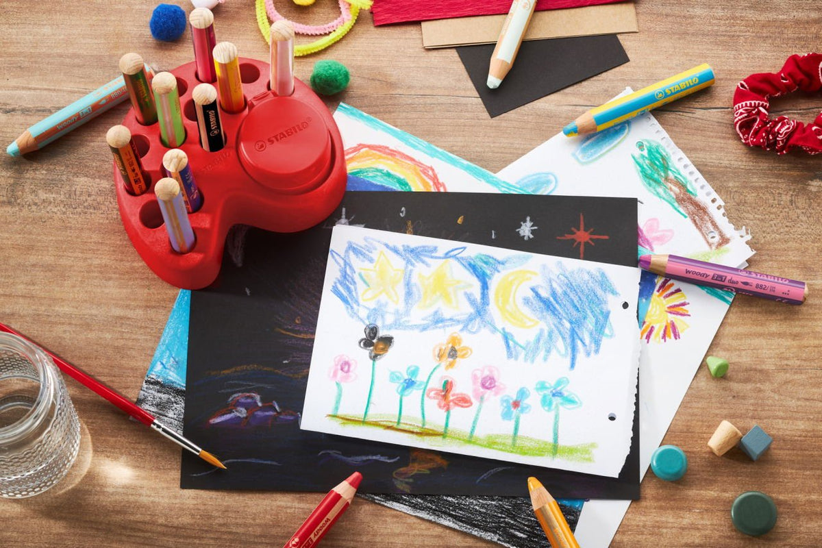 Stabilo Set De Mesa Woddy 3 En 1 15 Lapices De Colores + Sacapuntas Con Deposito - 10x Woody 3 En 1, 2x Woody 3 En 1