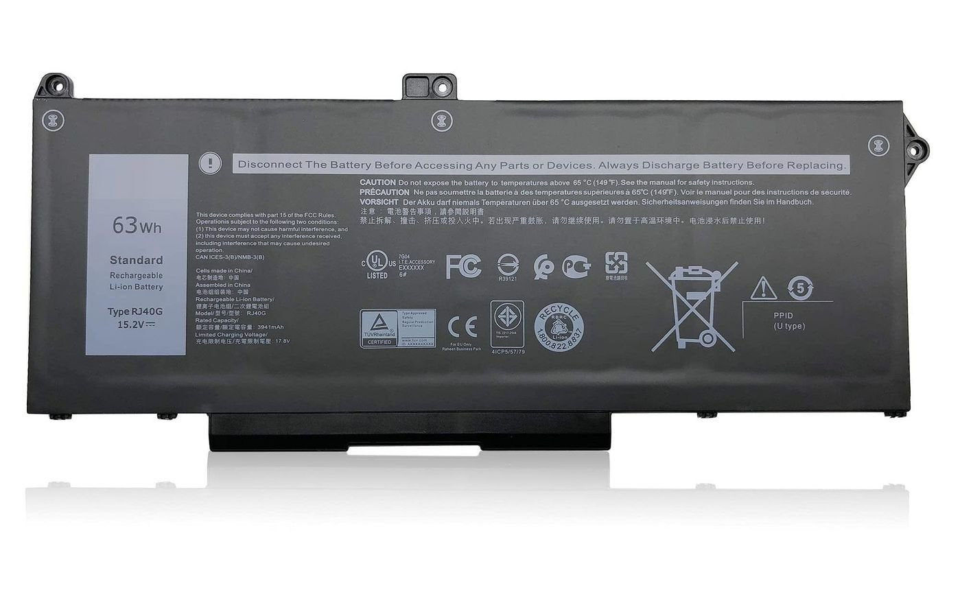 Laptop Battery For Dell 46wh  Li-Ion 15.2v 3000mah Black,