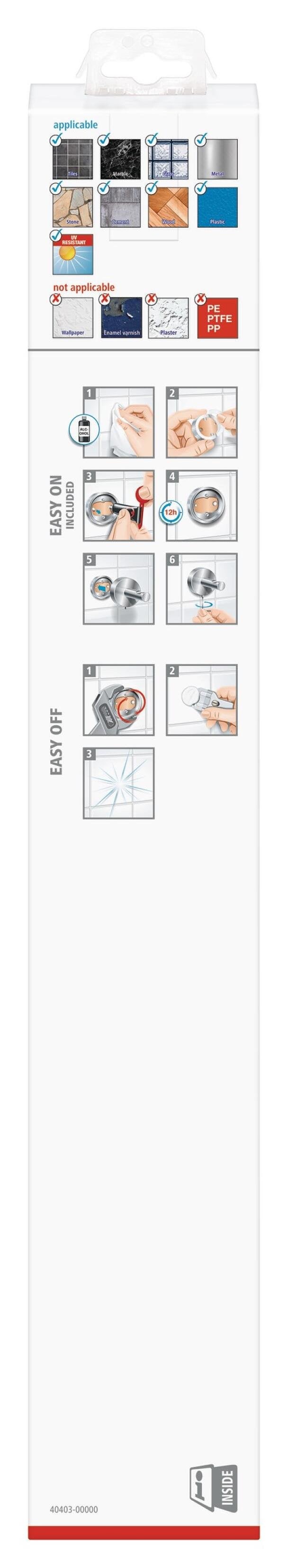 Tesa Deluxxe Handtuchhalter 2-Arme Inkl. Klebelösung Silb