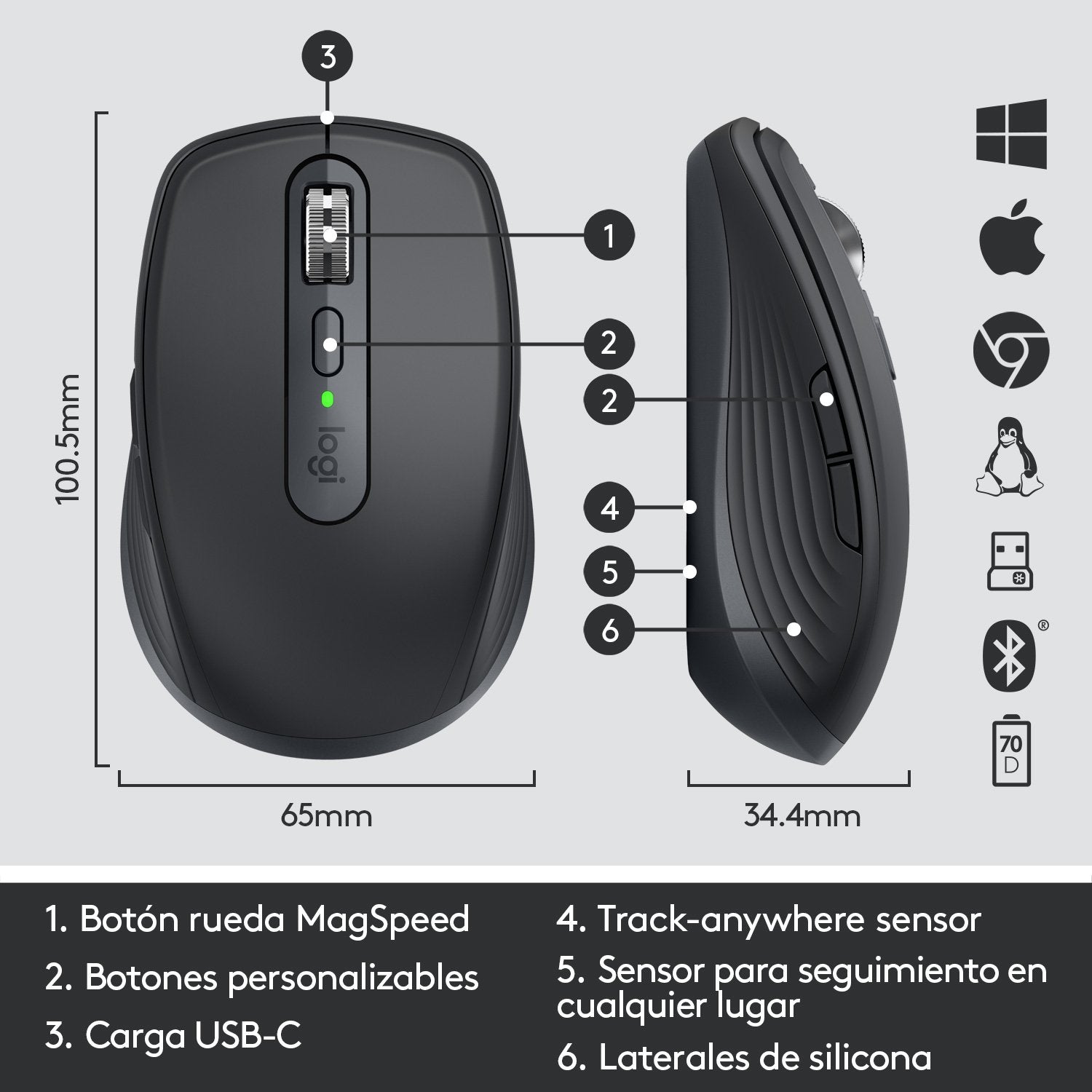 Ratón Inalámbrico Por Bluetooth Logitech Mx Anywhere 3 Batería Recargable Hasta 4000 Dpi