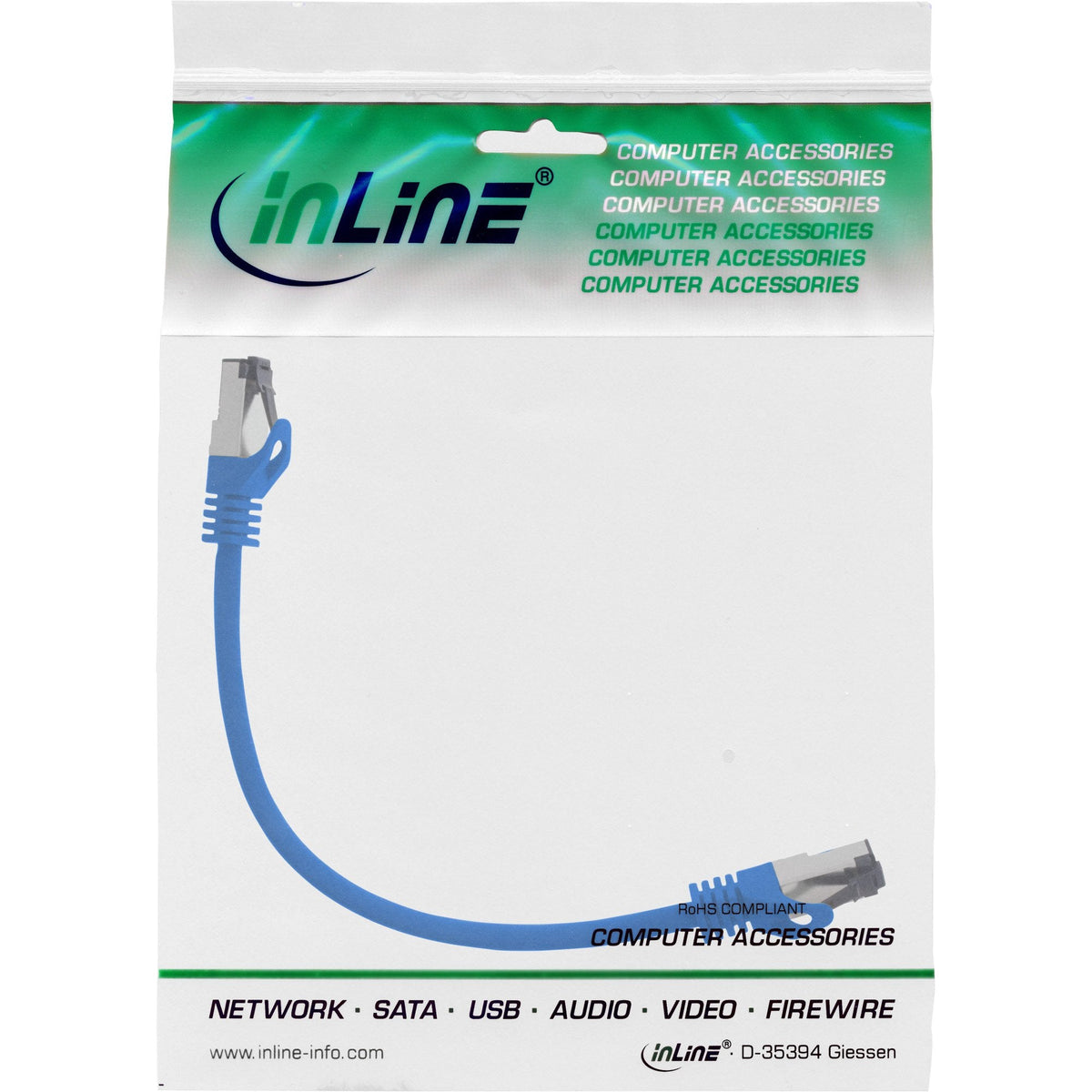 Cable De Red Inline S/Ftp Pimf Cat.8.1 Libre De Halógenos 2000mhz Azul 0,25m