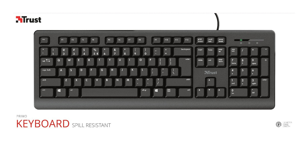 Trust Primo Teclado, Distribución Alemana Qwertz, Resistente A Líquidos, Leiser Tastenanschlag