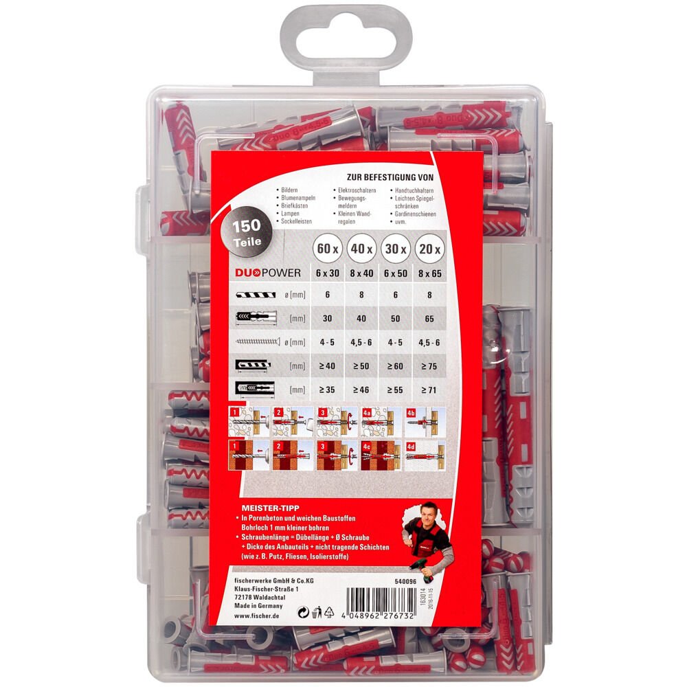 EAN 4048962276732 - Fischer 540096 tornillo de anclaje y taco 150 pieza(s) Juego de enchufes de pared y tornillos imagen 3