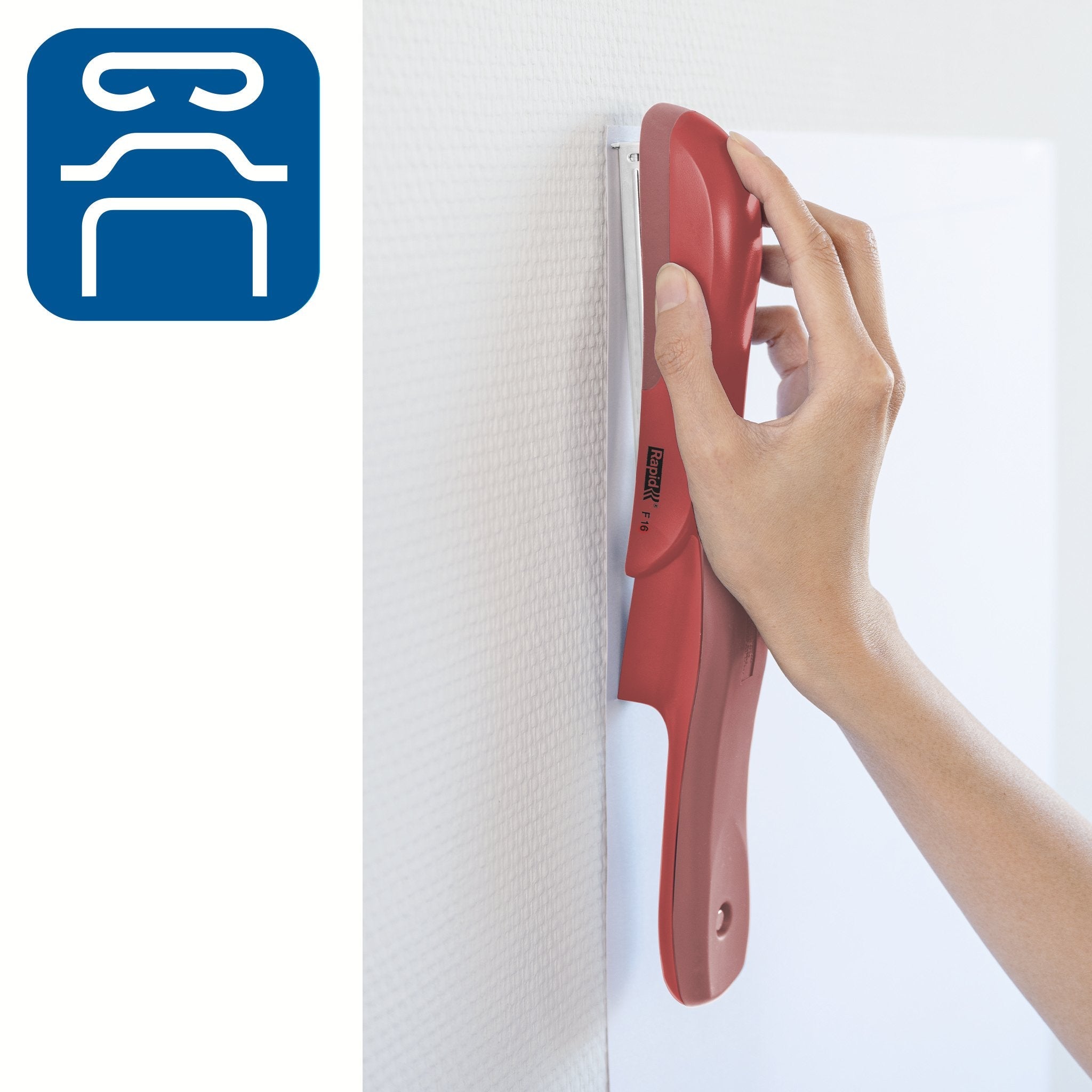 Rapid F16 Grapadora De Sobremesa - Hasta 30 Hojas - Grapado Abierto, Cerrado Y Clavado - Color Rojo