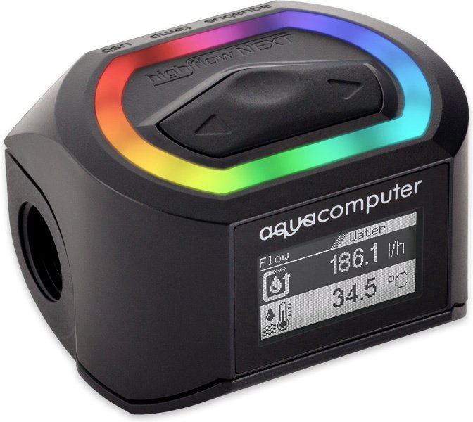 Aqua Computer Durchflusssensor High Flow Next, Oled, 2x G1/4, Rgbpx - Negro