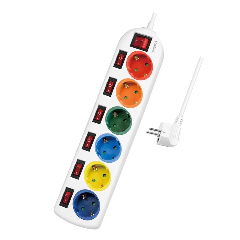 Logilink Regleta De Enchufes 6 Tomas, 6xcee 7/3, W. 7 Interruptores, Coloridos