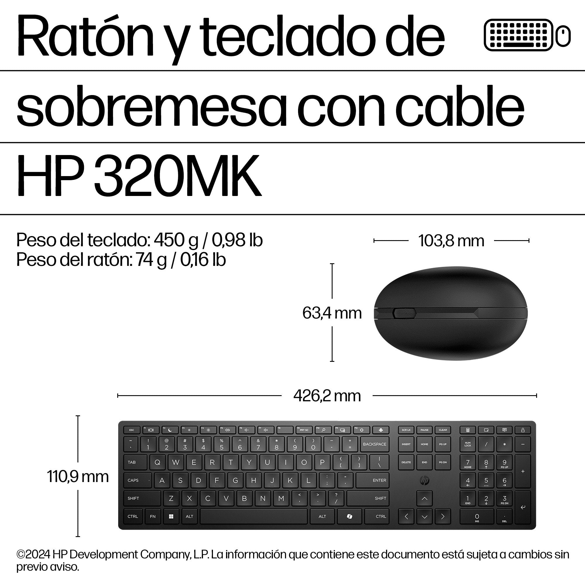 EAN 0194721887795 - HP Wired Desktop 320MK Mouse and Keyboard teclado Ratón incluido Oficina USB Negro imagen 3