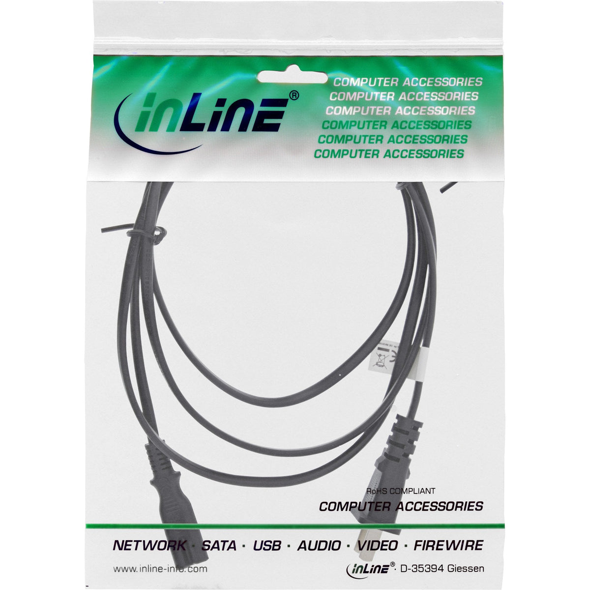 Cable De Alimentación Inline Enchufe De China A Euro8 Iec-C7, Negro, 1,8 M