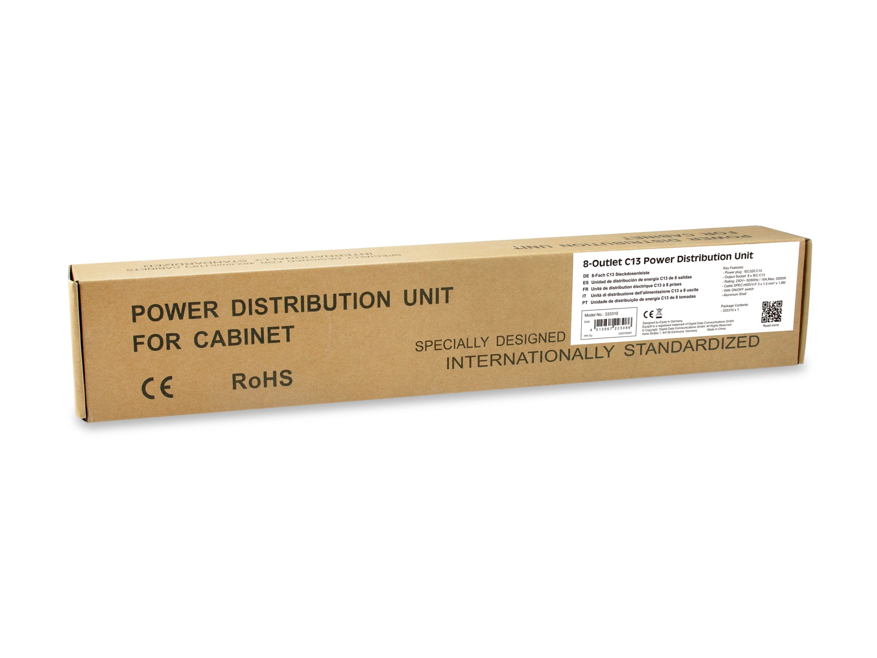 Regleta Alimentacion Aluminio Rack 19 1u 8 Tomas Tipo C13 Iec320 Con Interruptor Cable 1.8m