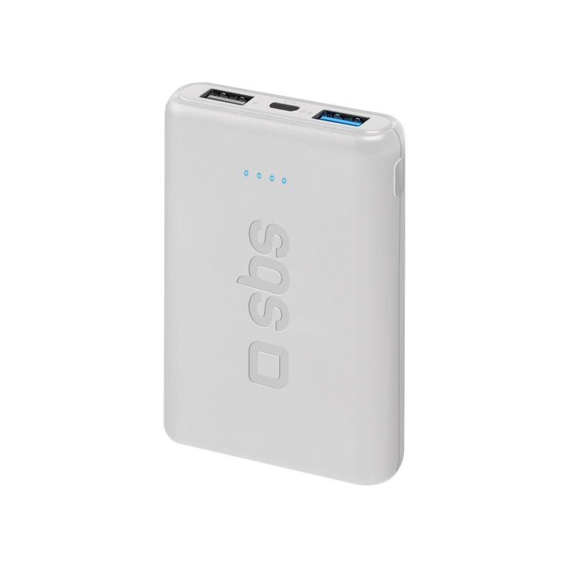 Sbs Powerbank Pocket Line 5.000 Mah 2x Usb 2.1a + 1a  Micro-Usb Cable Blanco