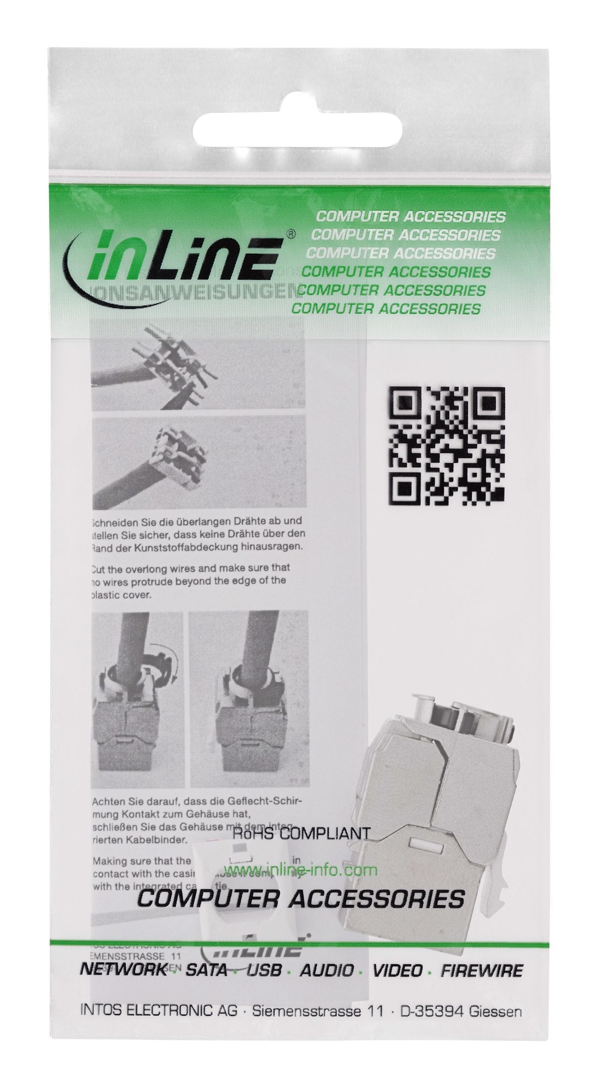 Inline® Keystone Rj45 Jack Slim, Snap-In, Cat.6a, Integrated Cable Tie