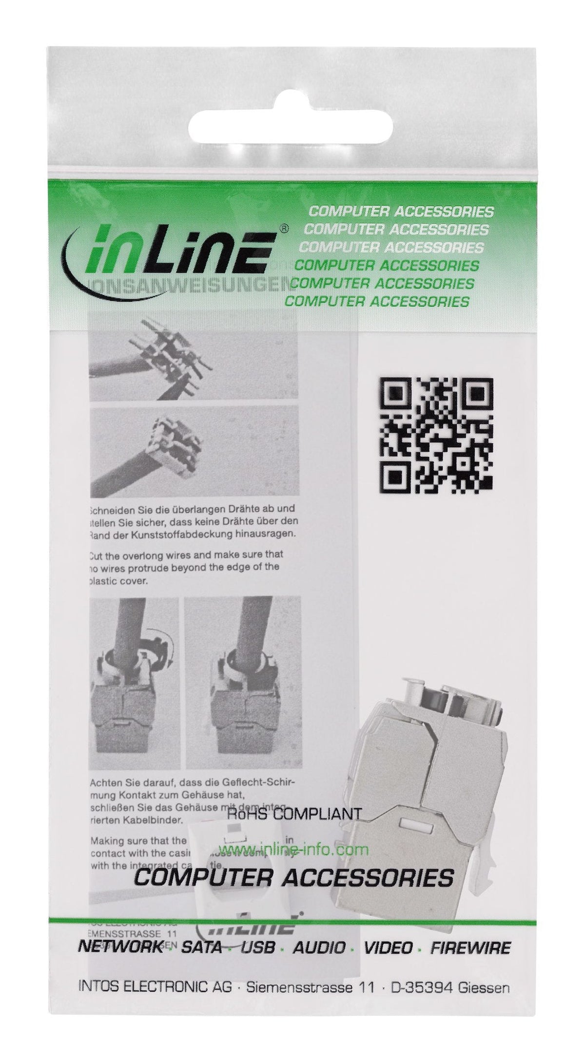 Inline® Keystone Rj45 Jack Slim, Snap-In, Cat.8.1, Integrated Cable Tie
