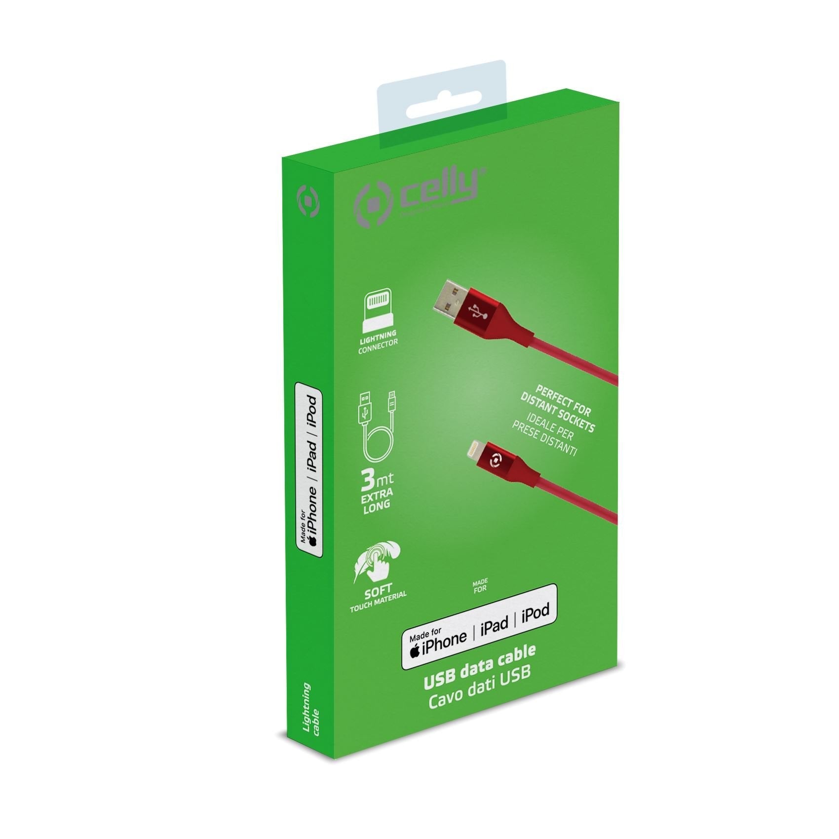 Data Cable Lightning Celly (M.F.I) Usblightcol3mrd 3mt Red