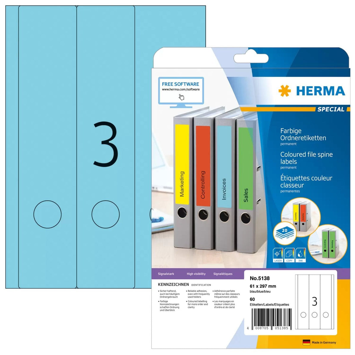 Herma Etiquetas Para Archivador 61,0 X 297,0 Mm Azul