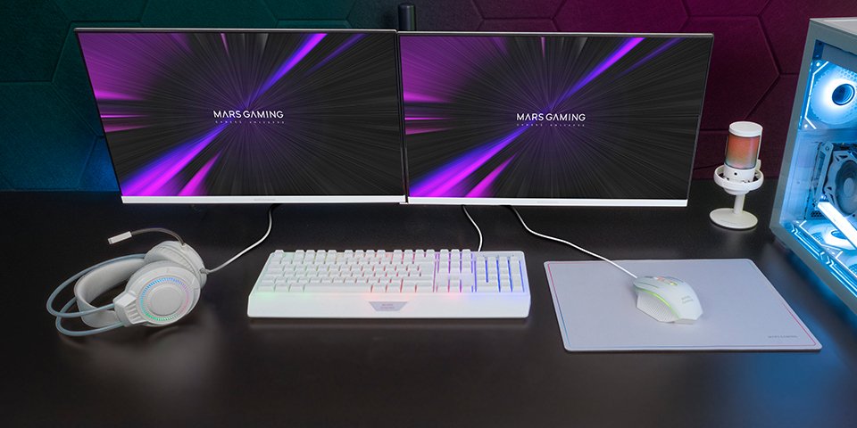 Kit Combo Pack 4en1 Rgb Mcp124 Pro Blanco Mars Gaming Teclado H-Mech Con Iluminación Rgb/ Ratón De Alta Precisión/ Alfombrilla Nanotextil/ Auriculares Con Sonido Envolvente E  Iluminación Frgb
