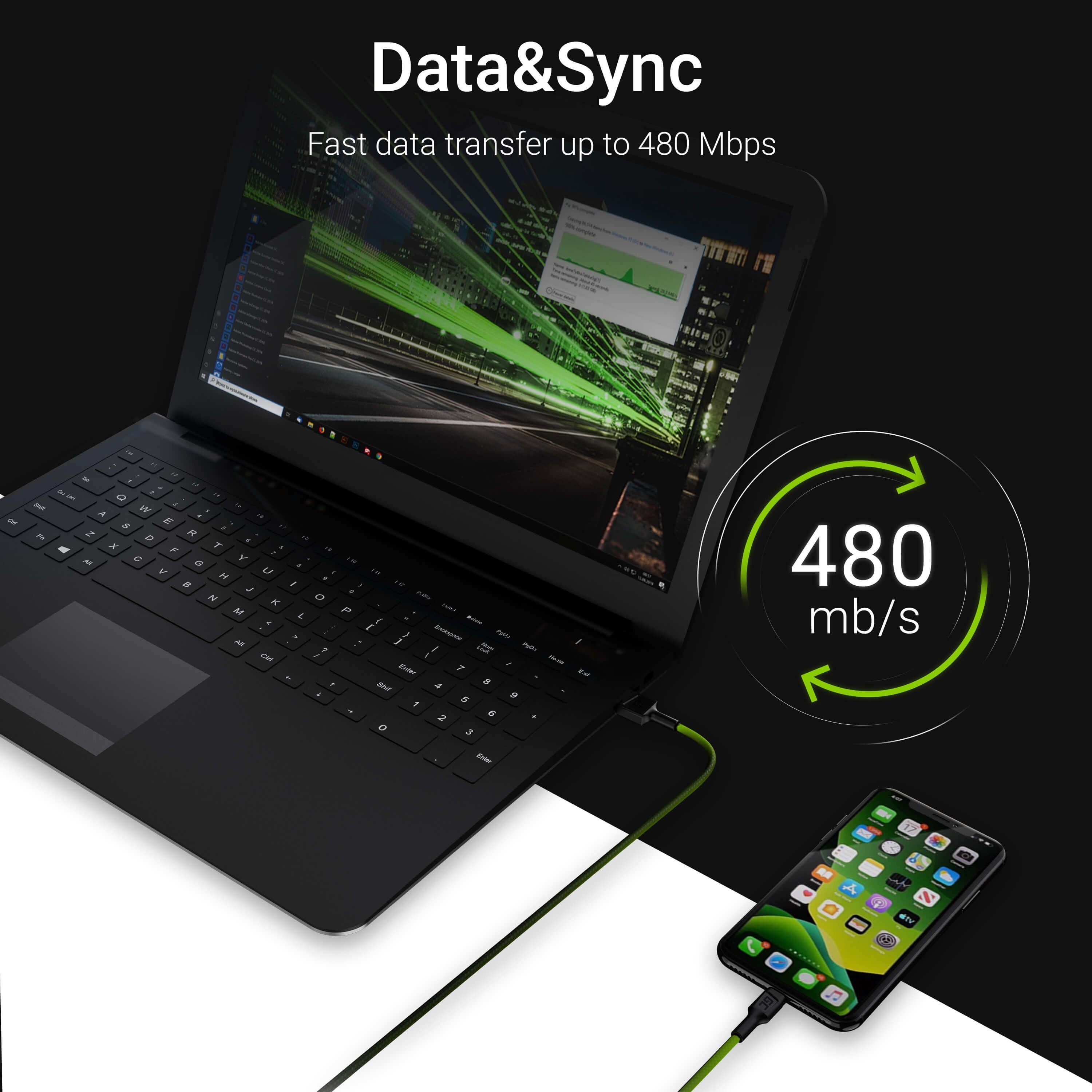 Cable Datos Usb 2.0 A Lightning (Iphone/Ipad) Led Blanco 1.2m Greencell Kabgc05