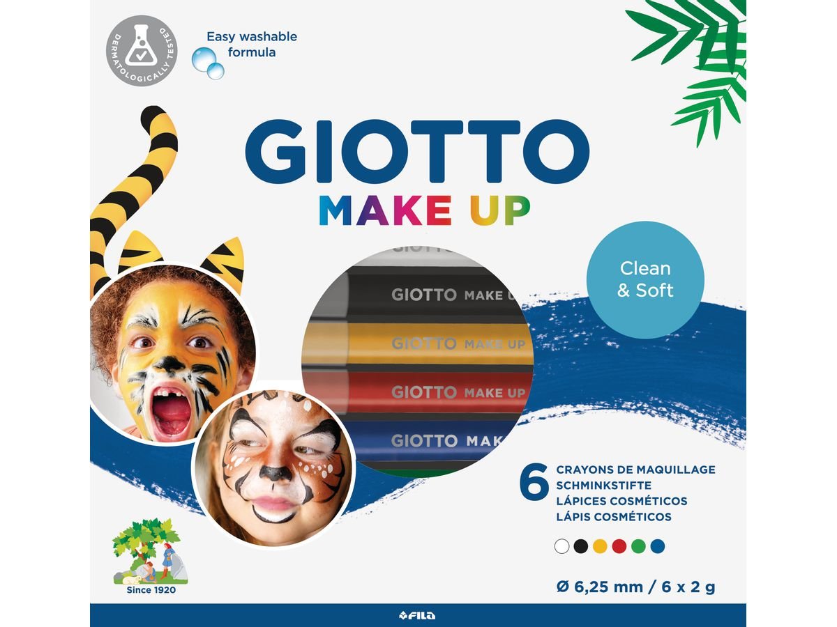 Set De 6 Lápices De Maquillaje Giotto Make Up Colores Blanco Amarillo Rojo Verde Azul Negro Probados Dermatologicamente