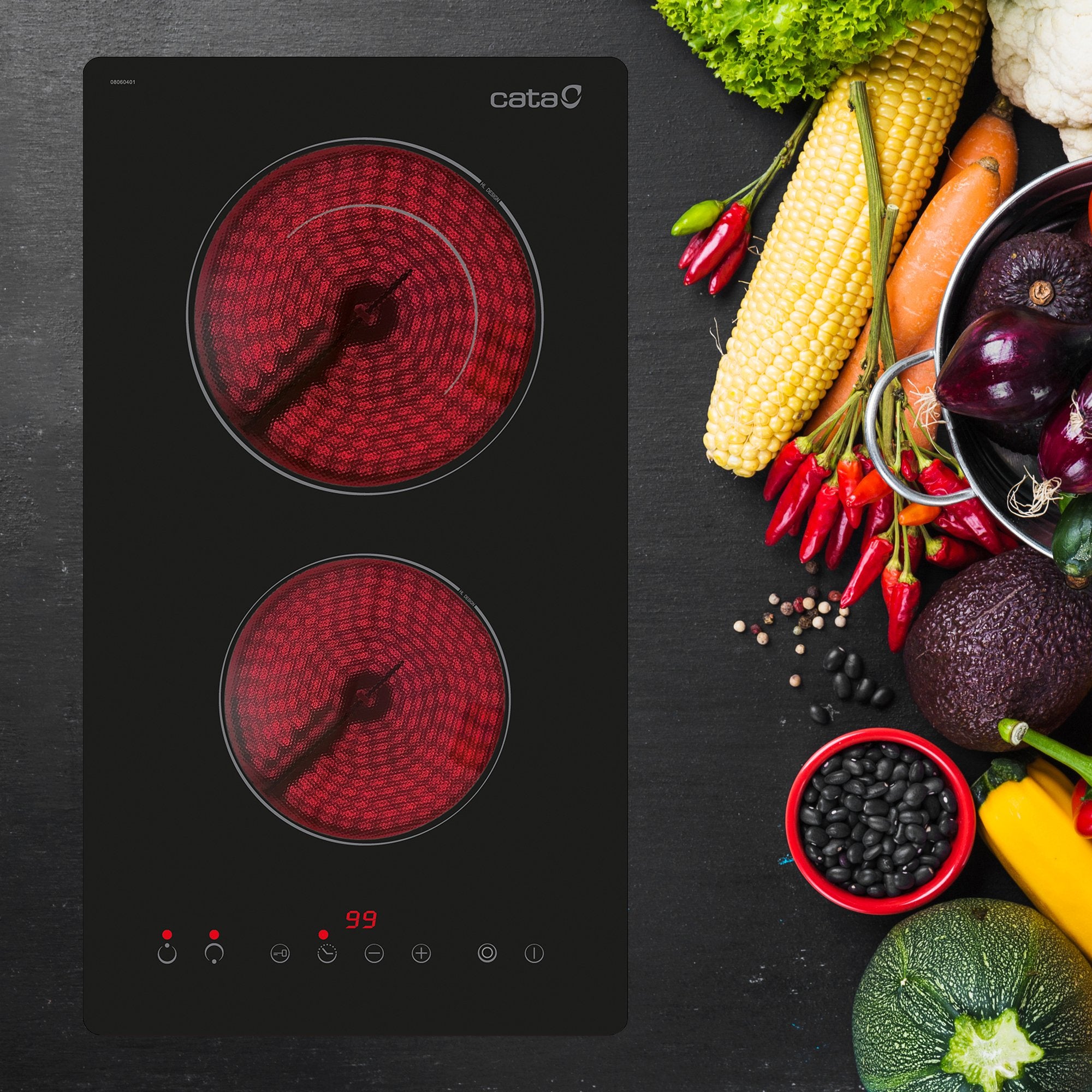 EAN 8422248109444 - CATA TD 3002 BK Negro Integrado 29 cm Cerámico 2 zona(s) imagen 3