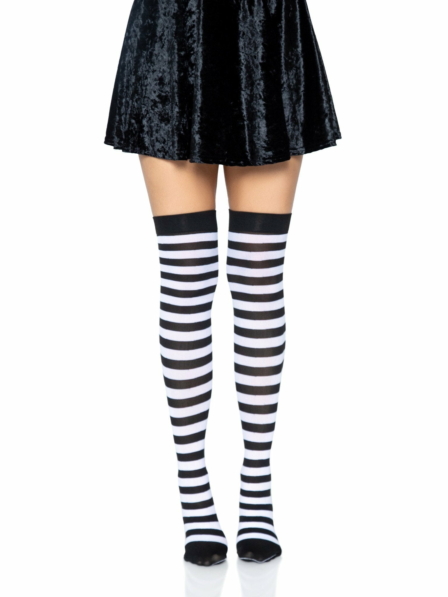 Leg Avenue - Calcetines Altos De Rayas Negro/Blanco