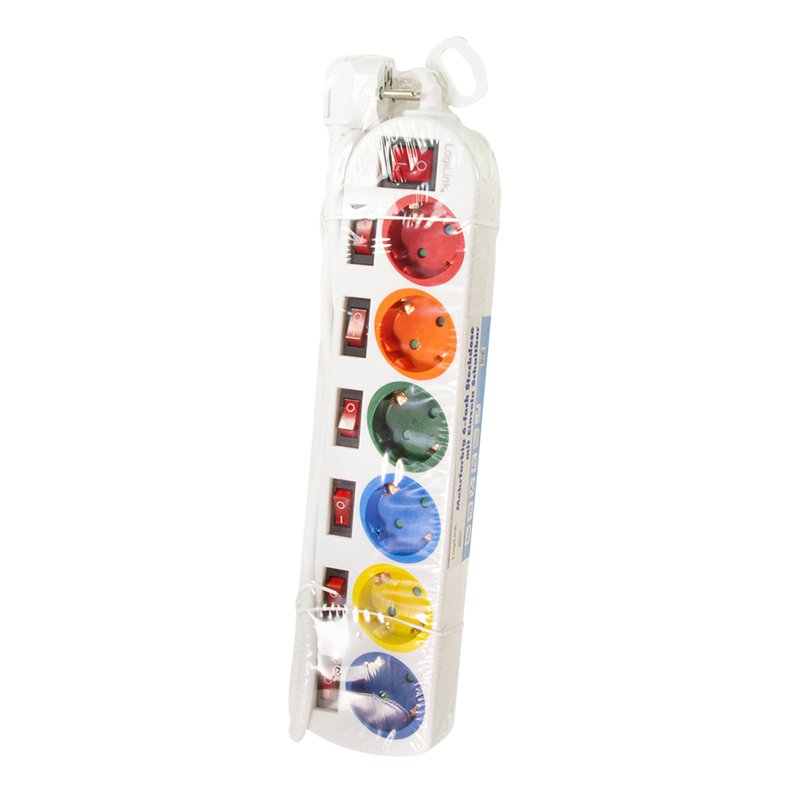 Logilink Regleta De Enchufes 6 Tomas, 6xcee 7/3, W. 7 Interruptores, Coloridos