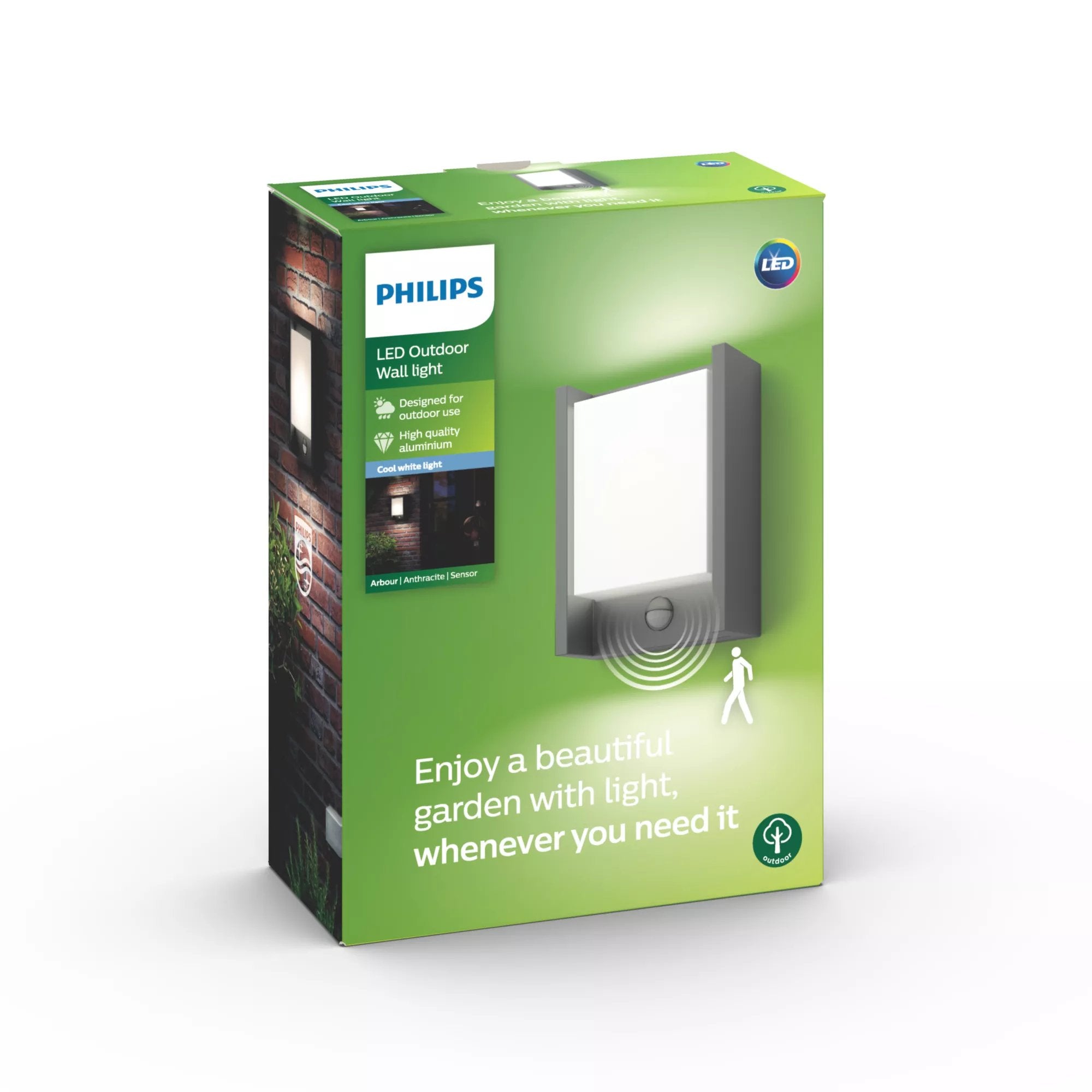 Aplique Exterior Philips Arbour 6w Sensor Movimiento 600lm 4000k Impermeable Ip44 Aluminio Antracita