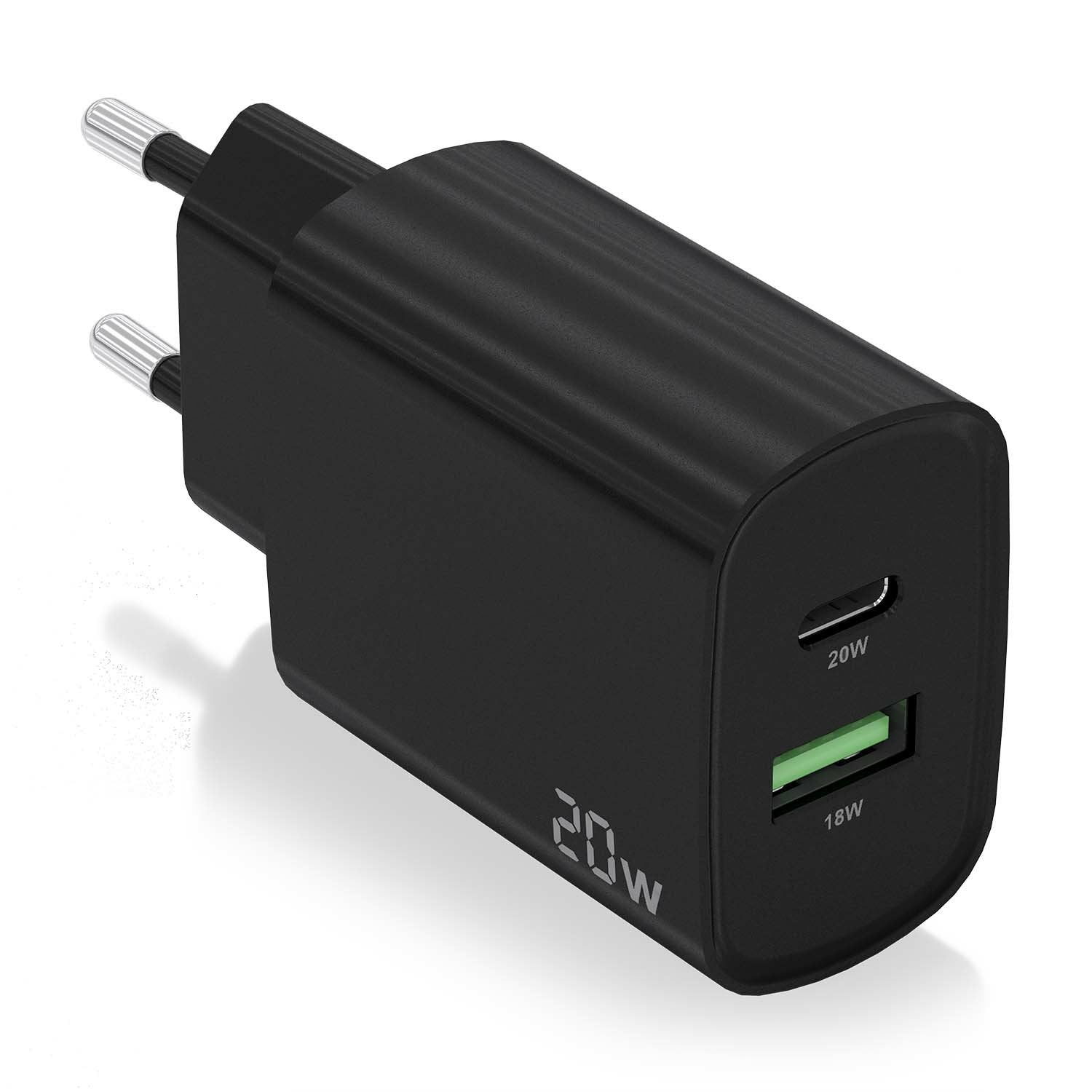 Aisens Cargador 20w - 1xusb-C Pd3.0 - 1xusb-A Qc3.0 - Negro