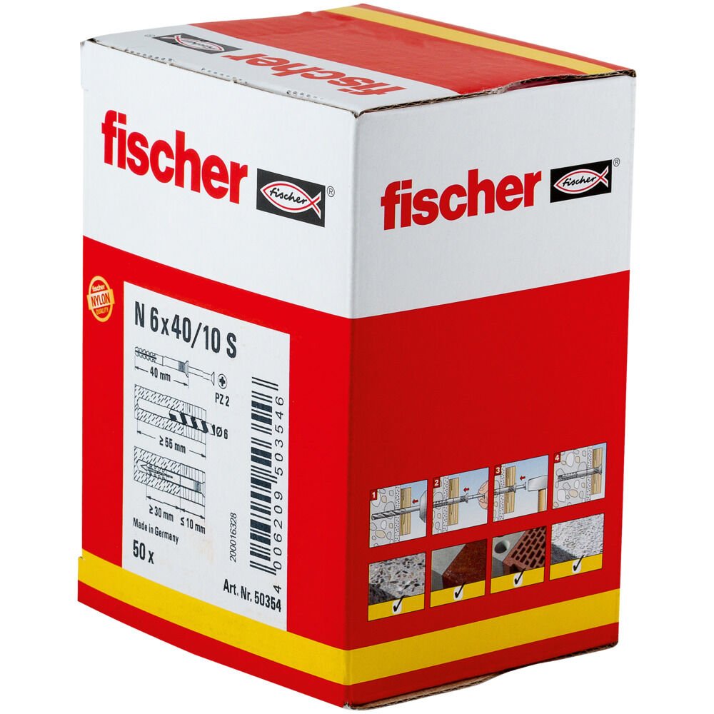 Caja 50 Tacos Clavo+Tornillo N Ø6x40mm/10 S 50354 Fischer