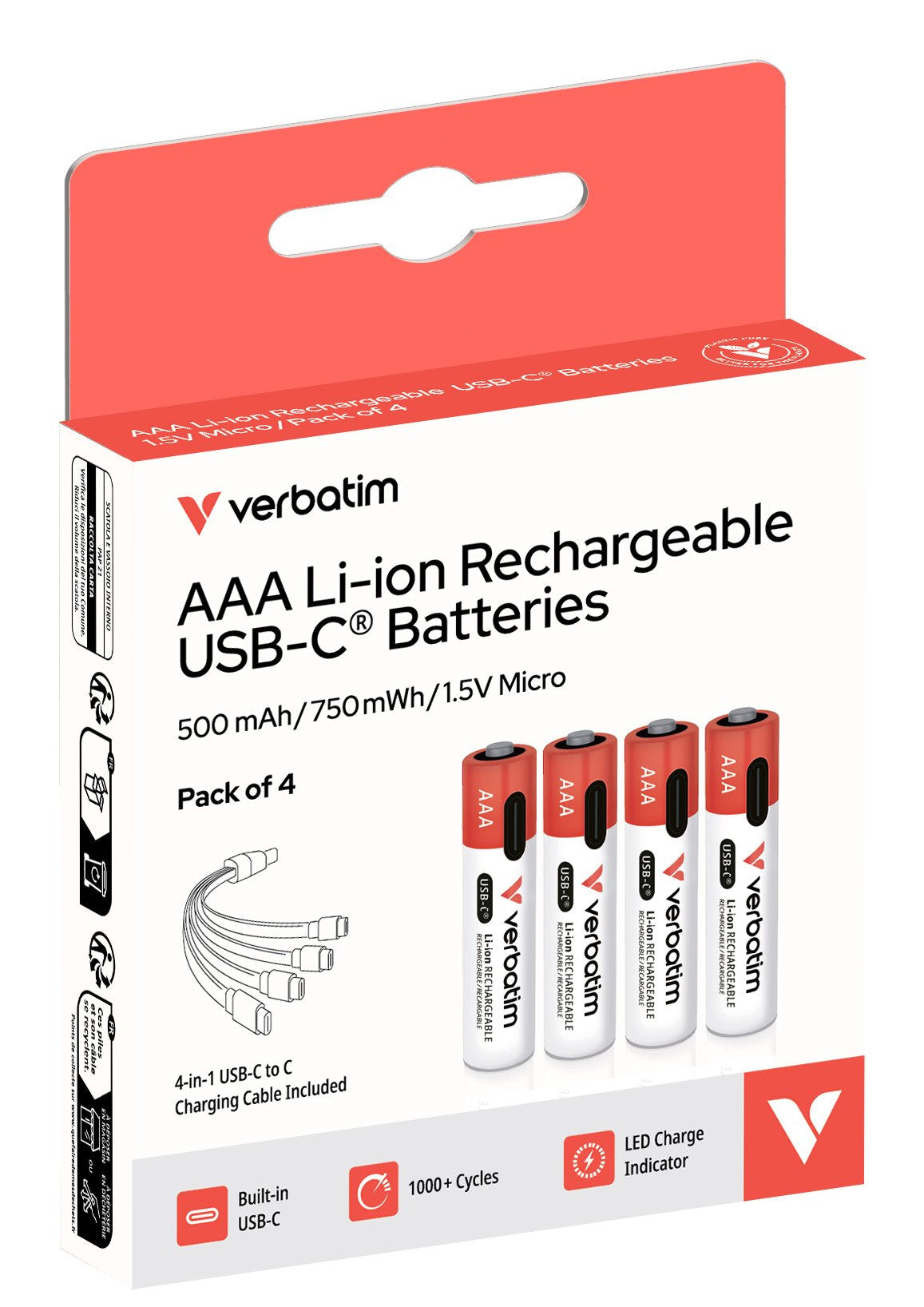 Verbatim Aaa-Akkus Mit Usb-C-Anschluss, Li-Ion