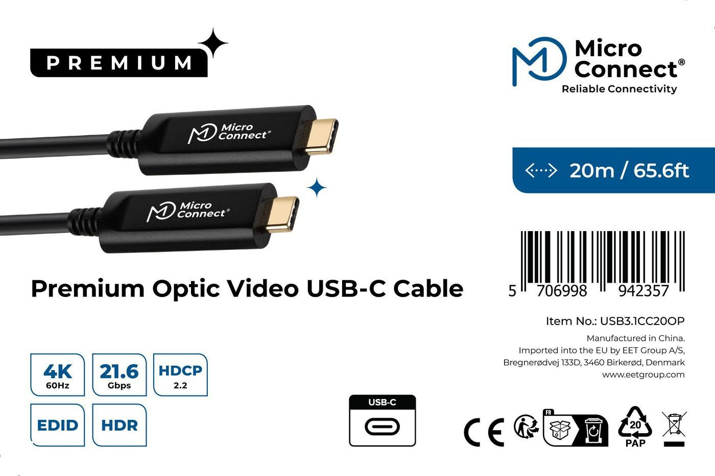 EAN 5706998942357 - Microconnect USB3.1CC20OP cable USB USB 3.2 Gen 2 (3.1 Gen 2) 20 m USB C Negro imagen 3