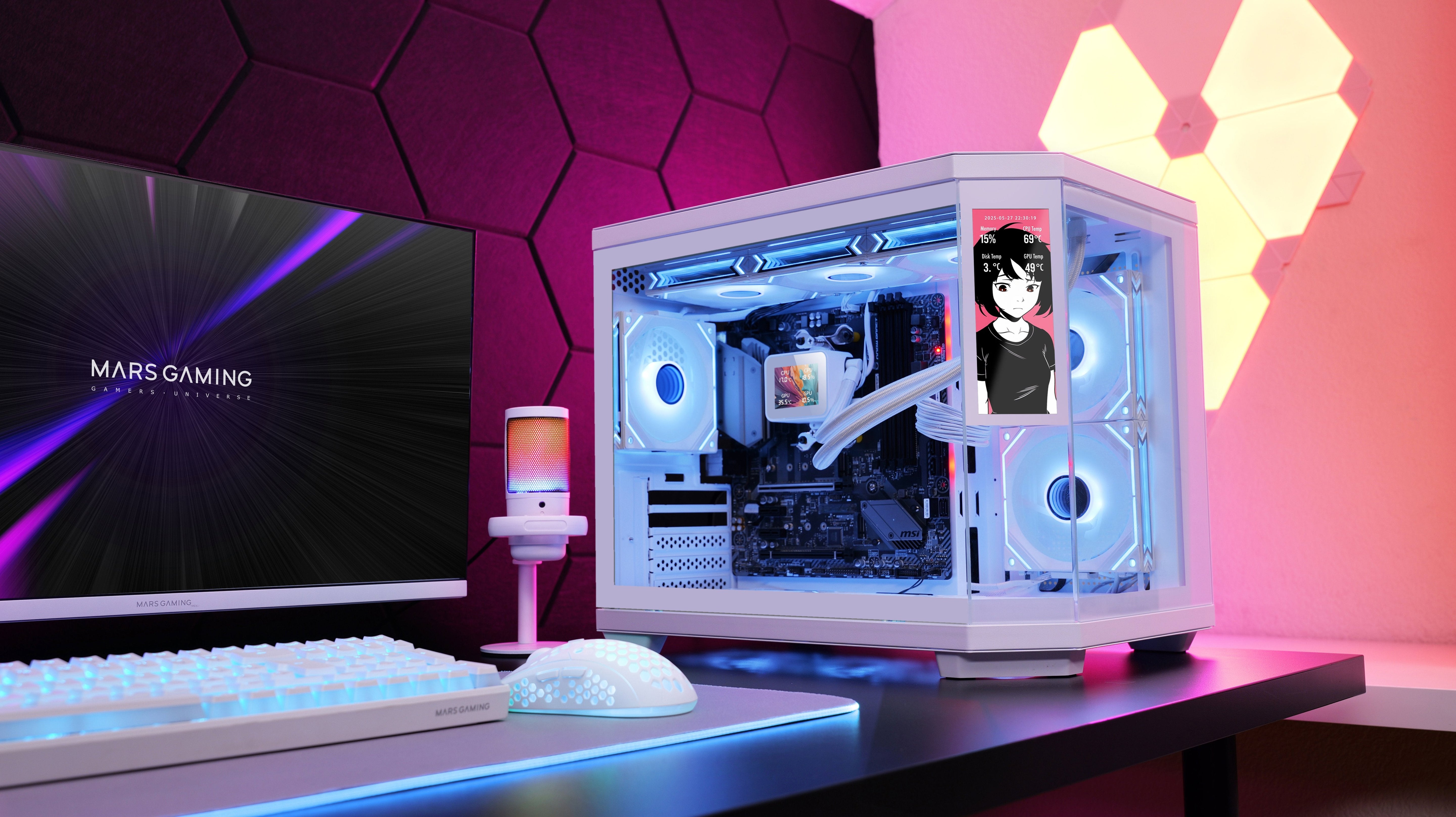 Caja Microatx Mc3t Corelcdm Blanco Mars Gaming M-Atx / Usb-C X1 / Usb 3.0 X1 / Usb 2.0 X1 /2x Hdd + 3x Ssd / Pantalla Ips 7.2''