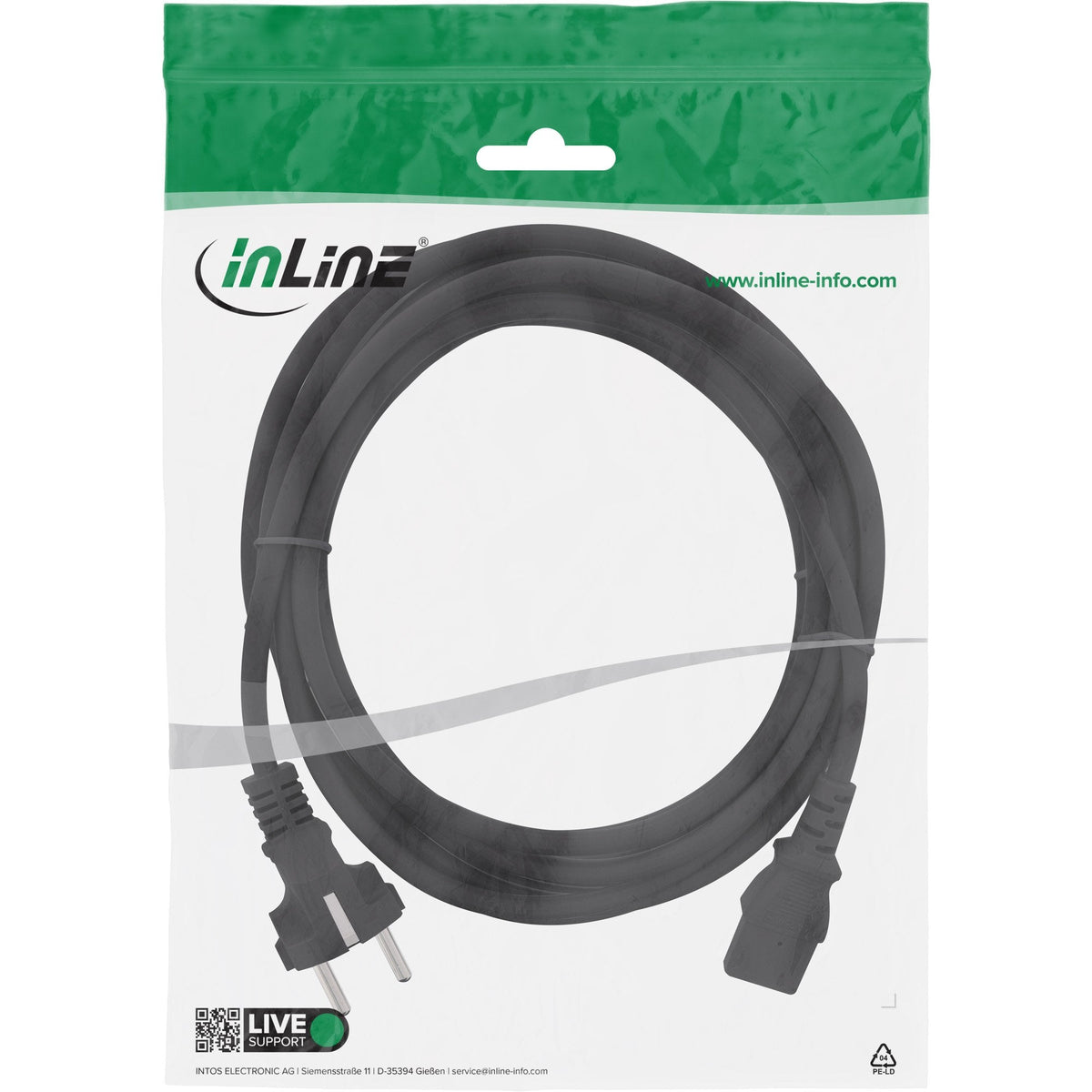 Inline® Power Cable, Cee 7/7 Straight / 3pin Iec C13 Male, Negro, 1.8m