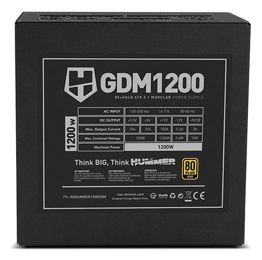 Fuente Alimentacion Nox Hummer Gdm1200w Fuente Modular Atx3.1 80+Gold