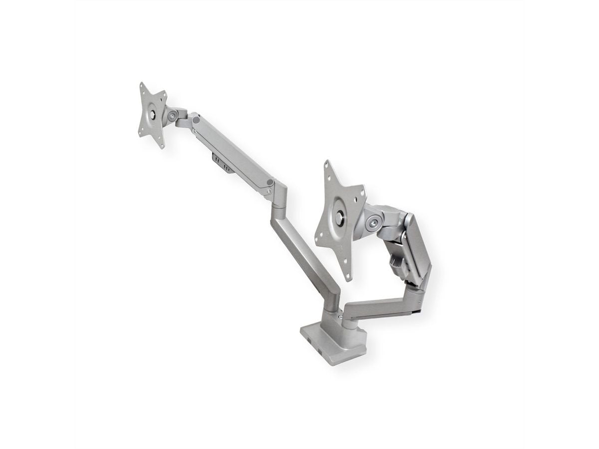 Roline Lcd-Doppelarm, Tischmontage, Gasfeder, 5 Gelenke, 17-32 Zoll, Bis 2x 9 Kg, Silberfarben