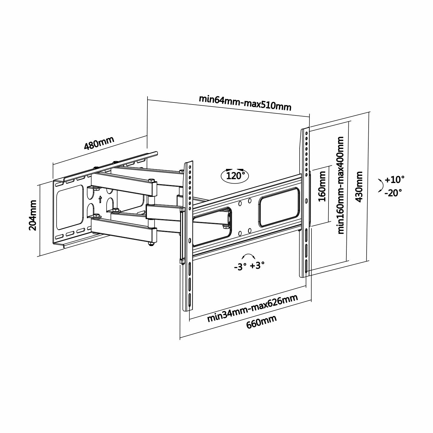 Aisens Soporte De Pared Para Pantallas 37-70'/94-177cm Hasta 50kg Giratorio / Inclinable / Nivelable Vesa Max. 600*400