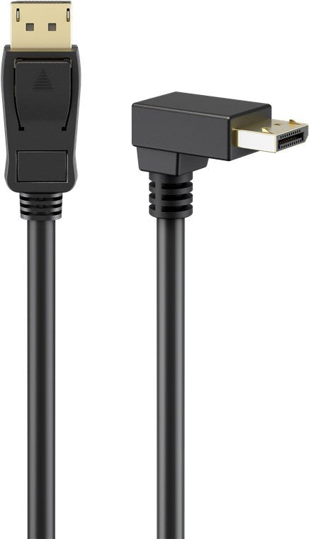 Cable Goobay Displayport Conector Macho 90° > Displayport Conector Macho, 8k / 144hz (Negro, 1 Metros, 1 Conector Macho 90° Angulado, 54 Gbit/S, Displayport 2.0 / 2.1 77056