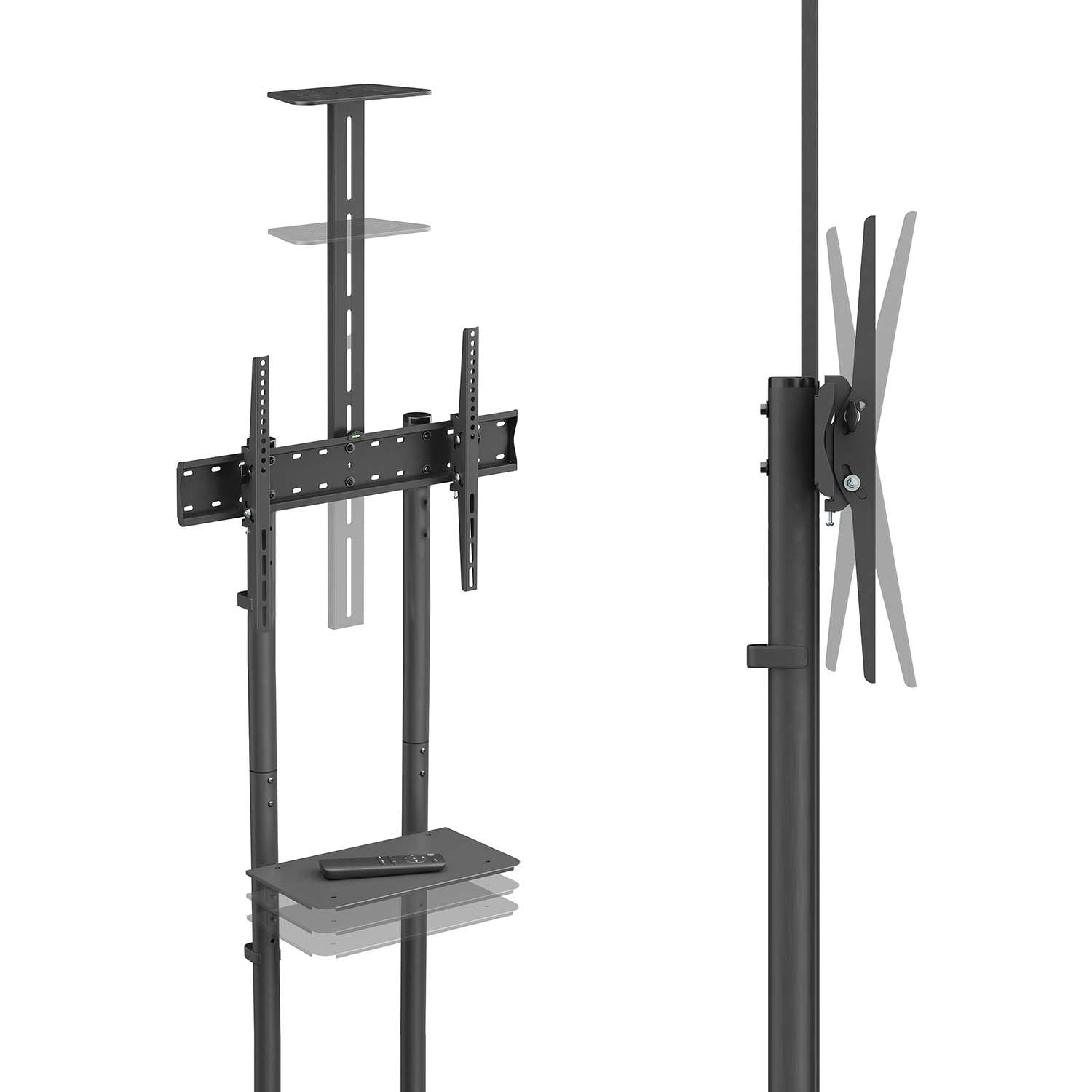 Aisens Soporte De Suelo Eco Con Rueda, Bandeja Para Dvd Y Soporte De Cámara Para Monitor/Tv 45kg De 37-70, Negro