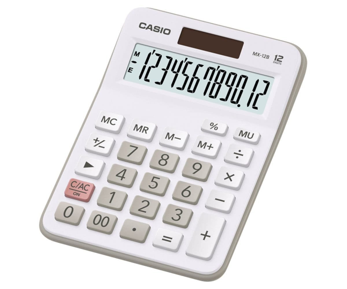 Casio Mx-12b Calculadora De Escritorio Pequeña - Pantalla Lcd De 12 Digitos - Solar Y Pilas - Blanco