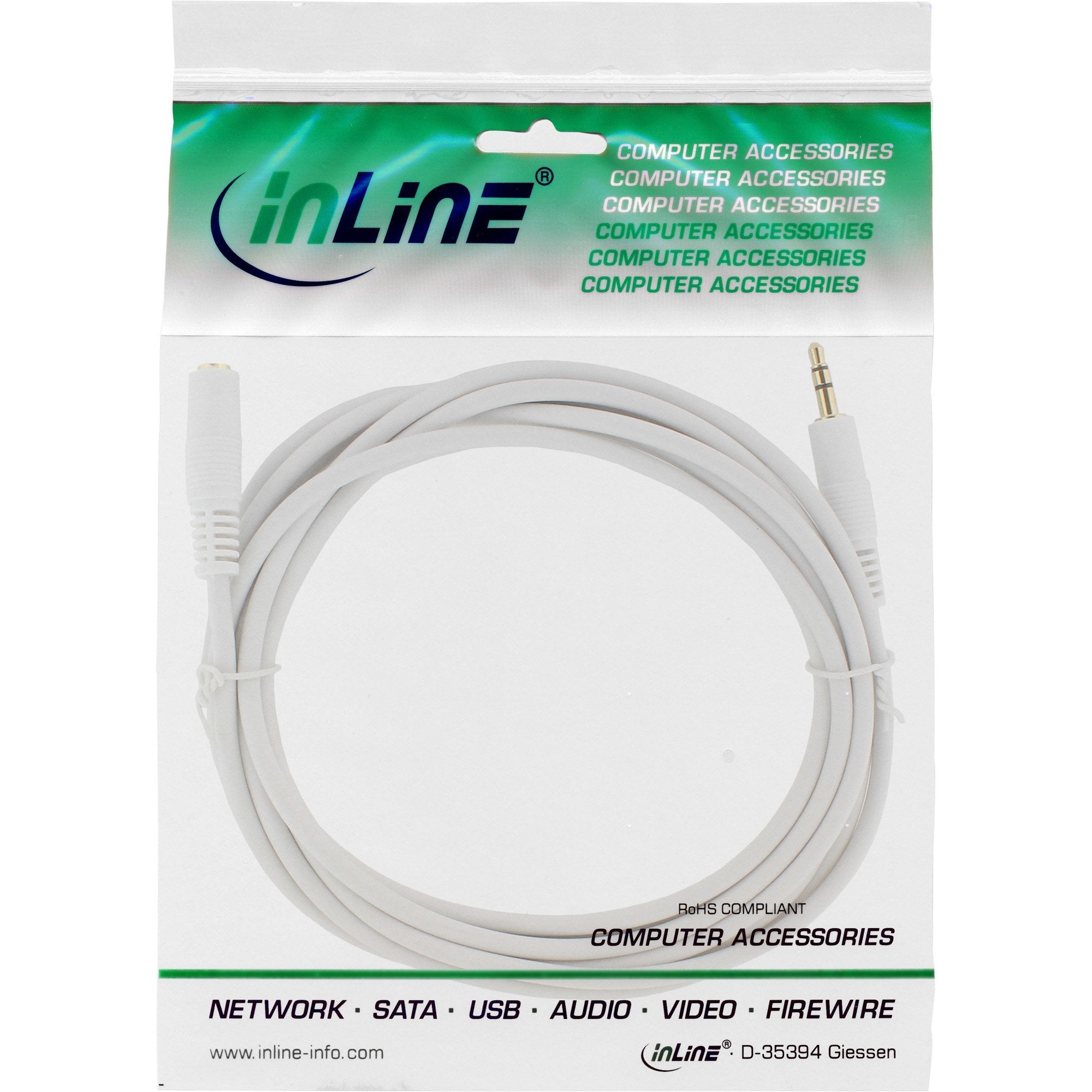 Cable De Audio Inline 3.5mm Estéreo Macho A Hembra Blanco/Dorado 5m