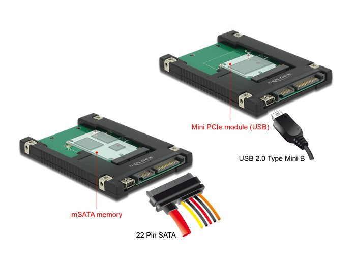 Delock 62853 Convertidor De 2.5? Sata De 22 Contactos / Usb 2.0 Type Mini-B > 1 X Ranura Msata / Mini Pcie