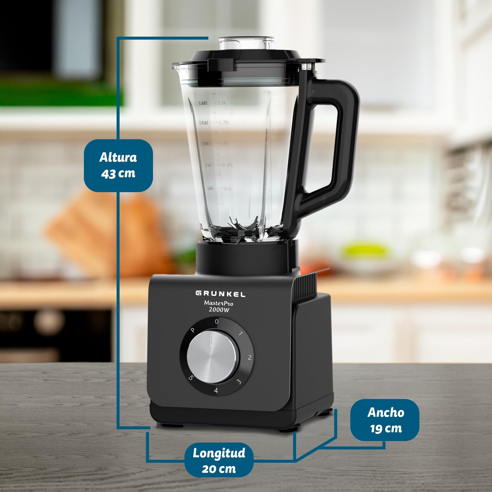 EAN 8426156018300 - Grunkel BAT-2000 MASTERPRO licuadora 1,5 L Batidora de vaso 2000 W Negro, Transparente imagen 2