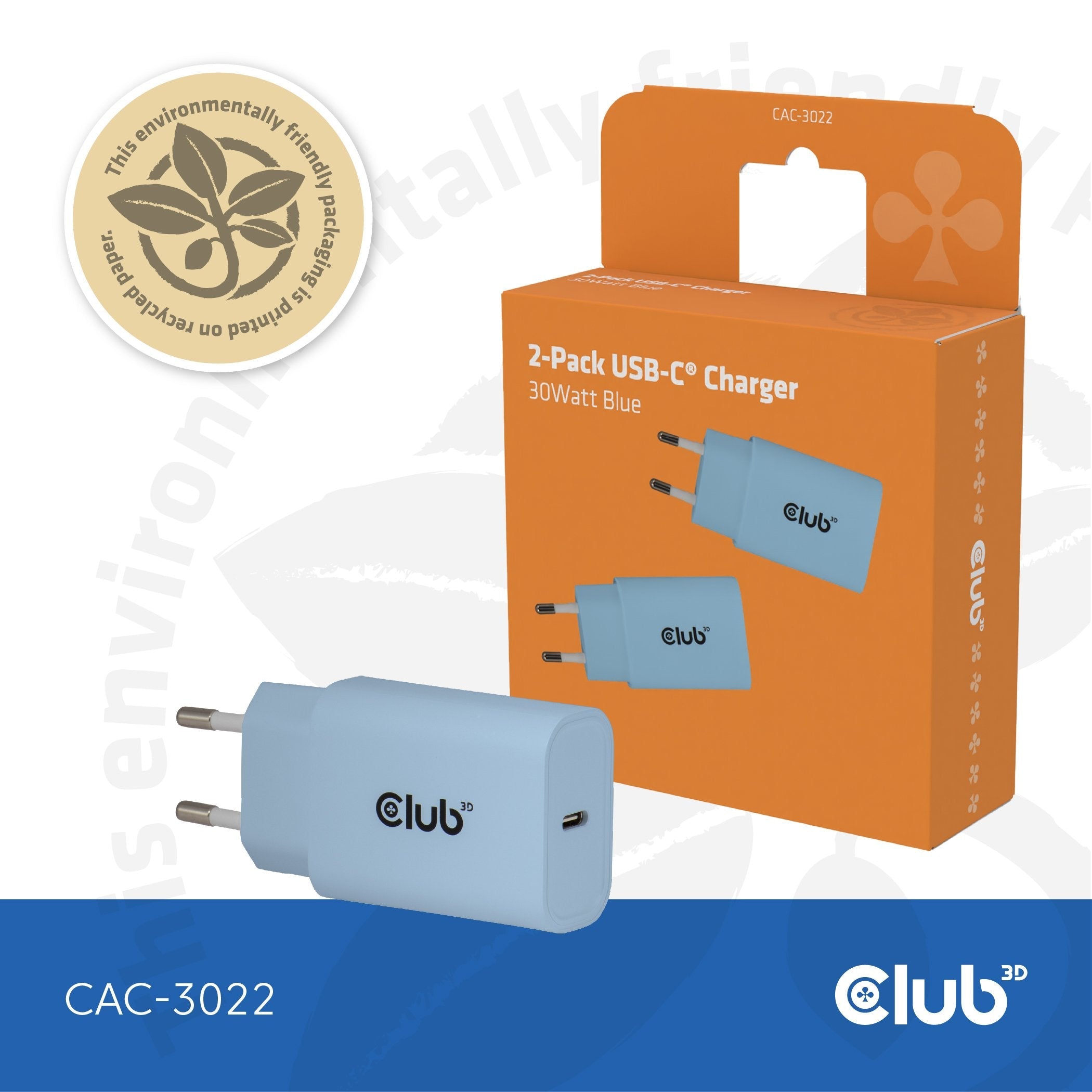 Club3d Lifemyle Cargador Usb-C 30watt, 2mk Azul Retail
