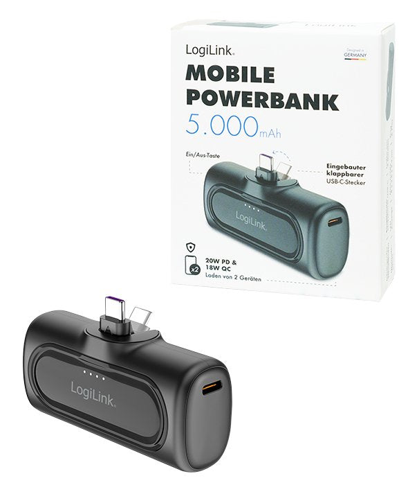 Bateria Externa Power Bank   5000 Mah, Conector Usb-C Integrado, Color Negro  Lipo Logilink