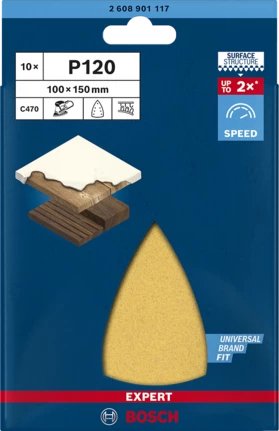 Hoja De Lija Bosch Professional Expert C470, 100 X 150 Mm, K120 10 Piezas, Para Lijadora Múltiple 2608901117