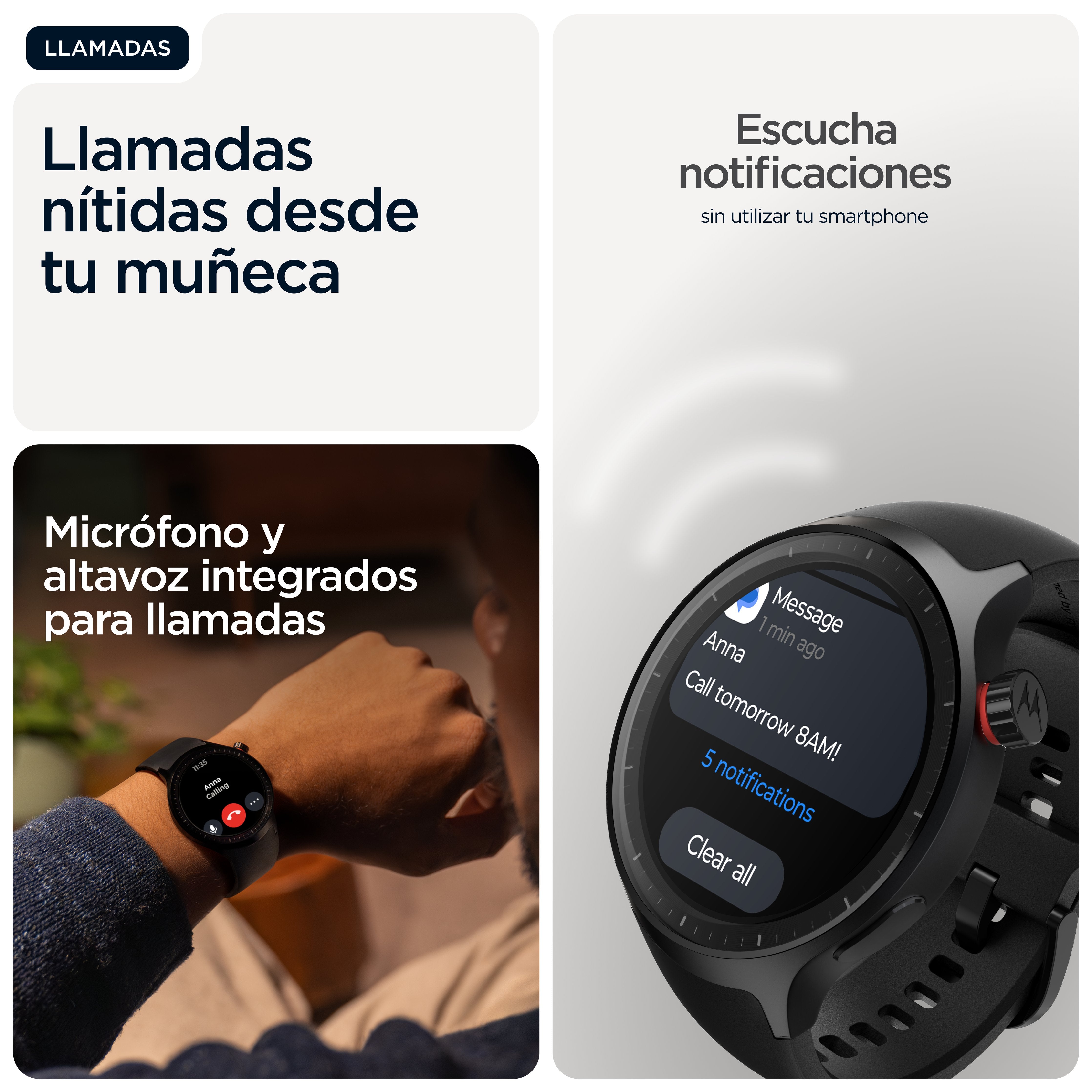Motorola Moto Watch Negro Mate Reloj Inteligente Con Banda Silicona Pantone Volcanic Ash Pantalla Luminosa 1.4" 4 Gb Bluetooth 40 G