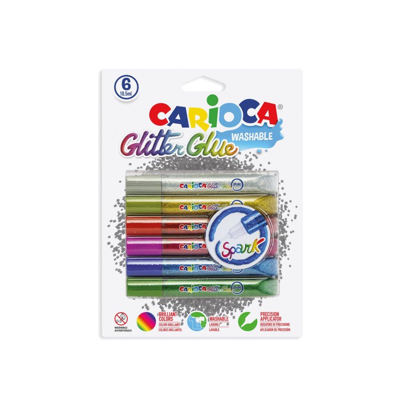 Carioca Glitter Glue Base Blister De 6 Tubitos De Cola De Color - Efecto Glitter - Aplicacion Directa - Secado En 30
