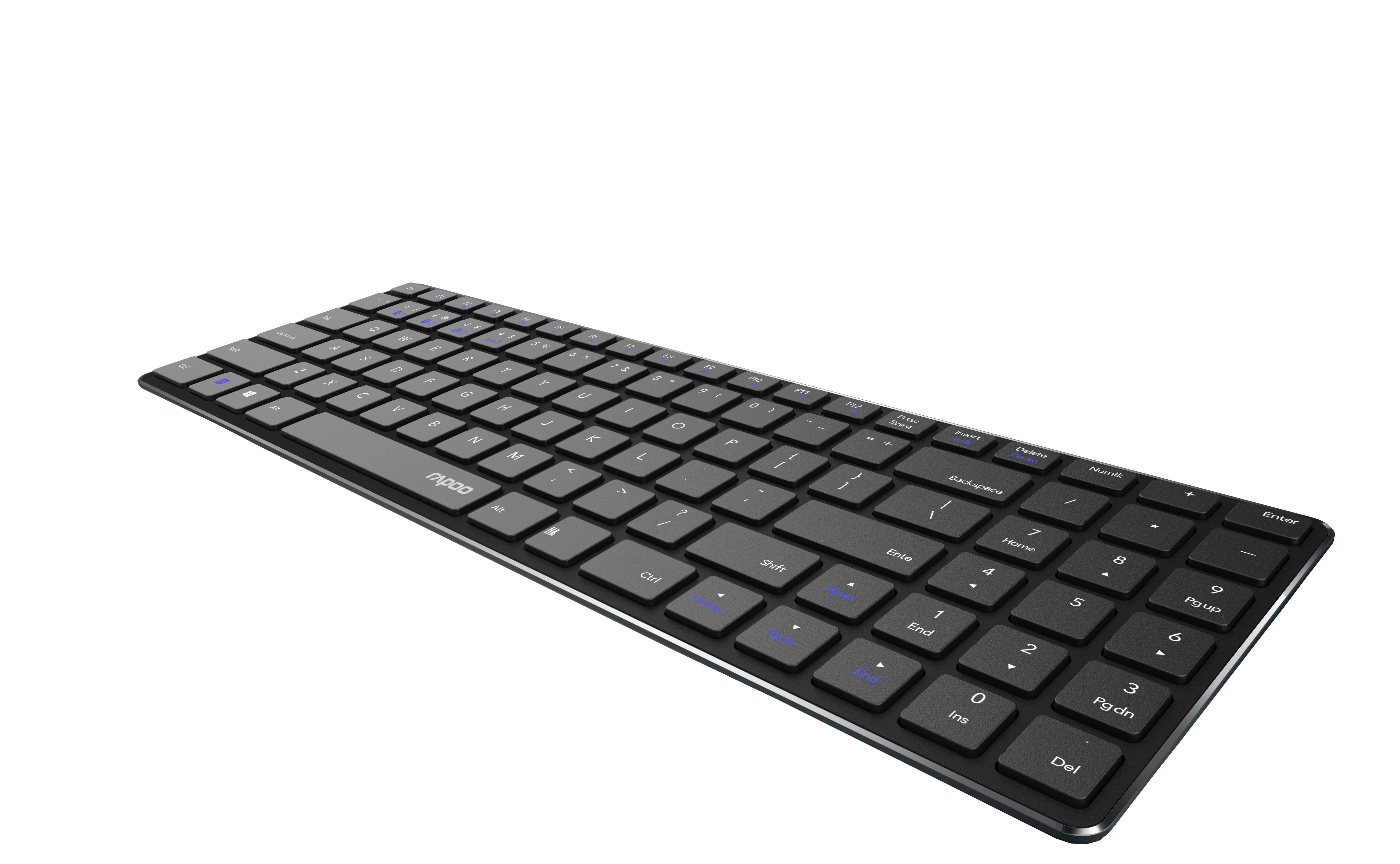 Teclado Rapoo Wireless Y Bluetooth E9100m Portugues 2.4ghz Bt 3.0 4.0 DiseãO Ultrafino Negro