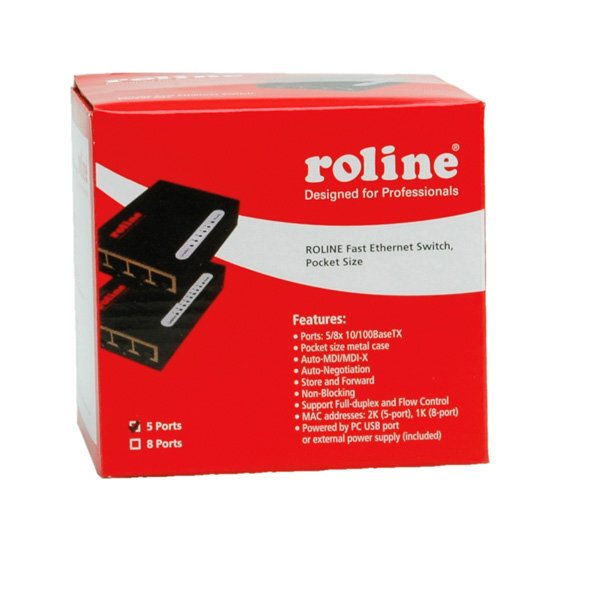 Roline Fast Ethernet Switch, Pocket, 5 Ports