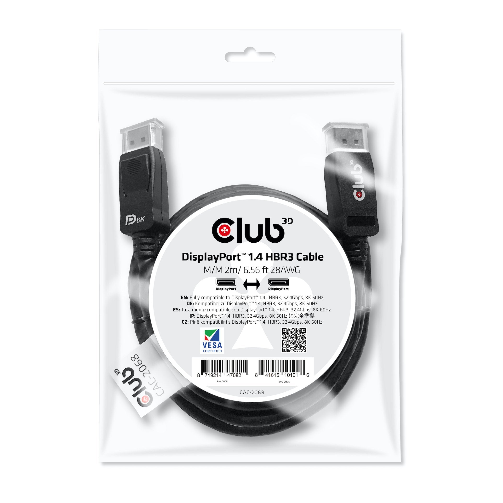 Club3d Displayport 1.4 Hbr3 Cable 2m 8k60hz