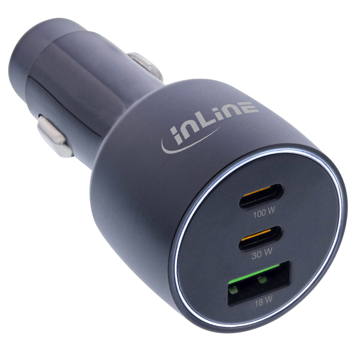Inline Usb Car Power Adaptador Power Delivery, 2x Usb-C + Qc Usb-A, Black