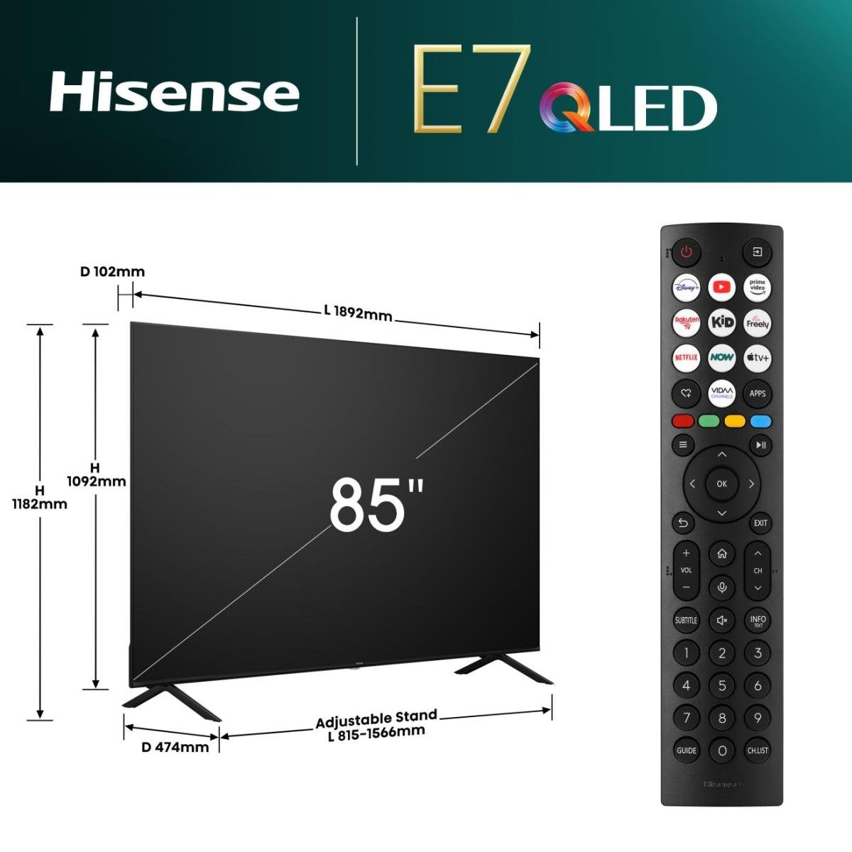 EAN 6942351402758 - Hisense 85E7NQ 2,16 m (85") 4K Ultra HD Smart TV Wifi Negro 400 cd / m² imagen 2